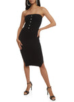 Strapless Slit Sweater Tube Sleeveless Knit Bodycon Dress/Midi Dress With Pearls