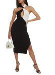 Knit High-Neck Keyhole Ribbed Colorblocking Slit Sweater Sleeveless Midi Dress