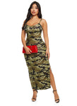 Camouflage Print Slit Sleeveless Spaghetti Strap Scoop Neck Maxi Dress