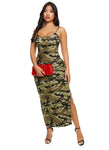 Camouflage Print Slit Scoop Neck Sleeveless Spaghetti Strap Maxi Dress
