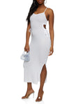 V-neck Knit Sleeveless Spaghetti Strap Cutout Ribbed Ruched Dress