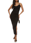 Knit Slit Ribbed Scoop Neck Sleeveless Spaghetti Strap Maxi Dress