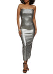 Tall Strapless Sleeveless Metallic Ruched Bodycon Dress by Rainbow Shops