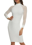 Ribbed Long Sleeves Knit Mock Neck Bodycon Dress/Midi Dress