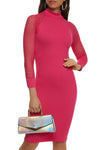 Mock Neck Long Sleeves Knit Ribbed Bodycon Dress/Midi Dress