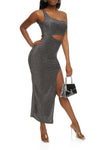 One Shoulder Sleeveless Slit Cutout Bodycon Dress/Maxi Dress