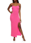 Knit Sweetheart Ribbed Sleeveless Spaghetti Strap Corset Waistline Maxi Dress