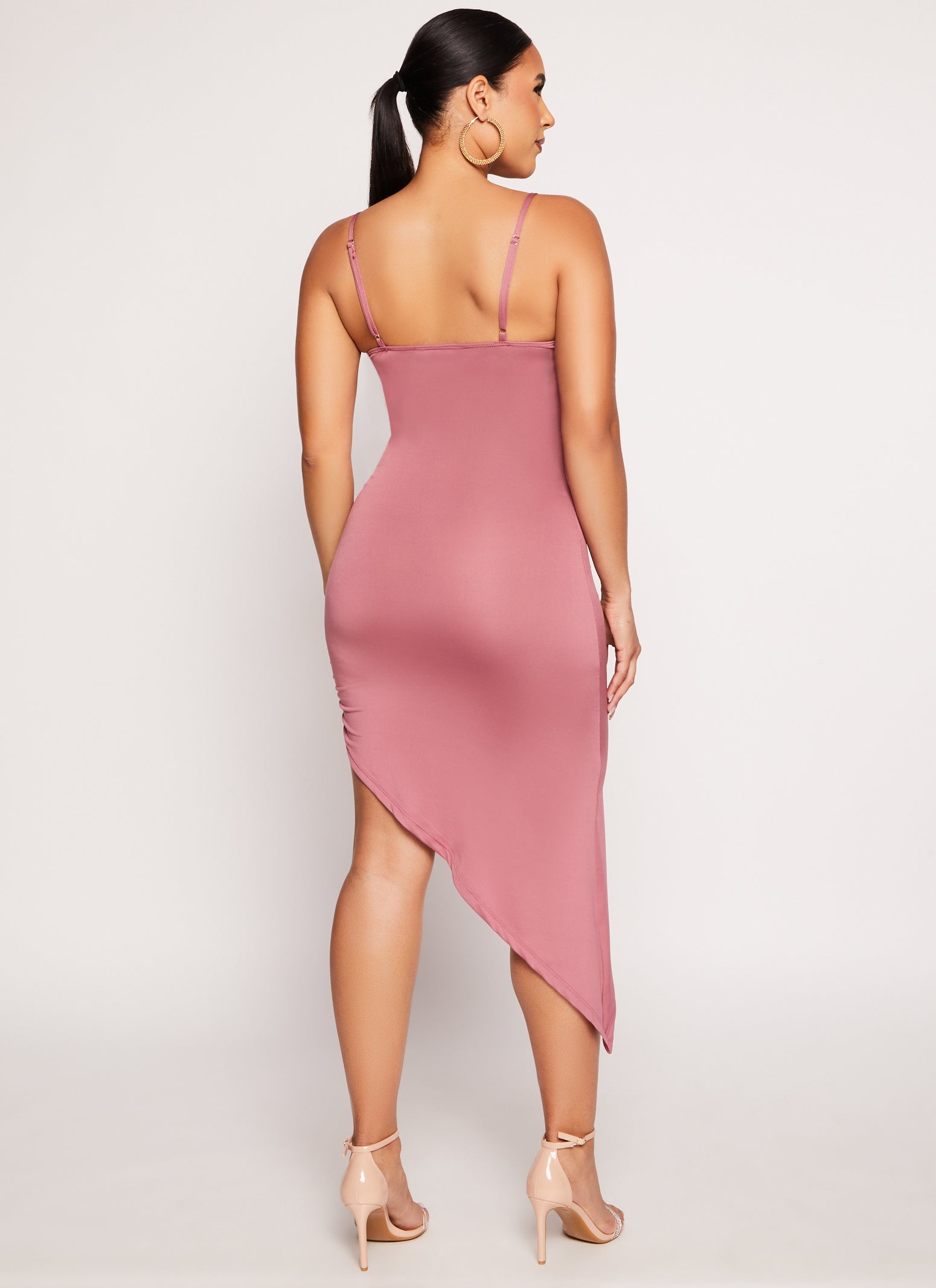 Womens Asymmetrical Cami Midi Dress, Pink,