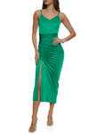 V-neck Sleeveless Ruched Asymmetric Slit Dress by Rainbow Shops