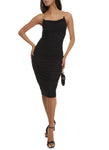 Mesh Ruched Cowl Neck Sleeveless Spaghetti Strap Midi Dress