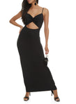 V-neck Sleeveless Spaghetti Strap Cutout Maxi Dress