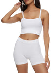 Womens Ribbed Knit Cropped Cami With Biker Shorts Set, ,