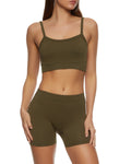 Womens Ribbed Knit Cropped Cami With Biker Shorts Set, ,