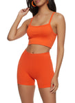 Womens Ribbed Knit Cropped Cami With Biker Shorts Set, ,