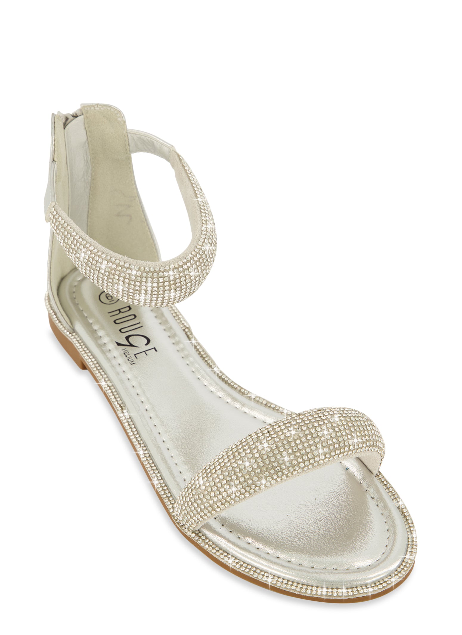 Womens Rhinestone Puffy Ankle Strap Sandals, Silver, Size 6