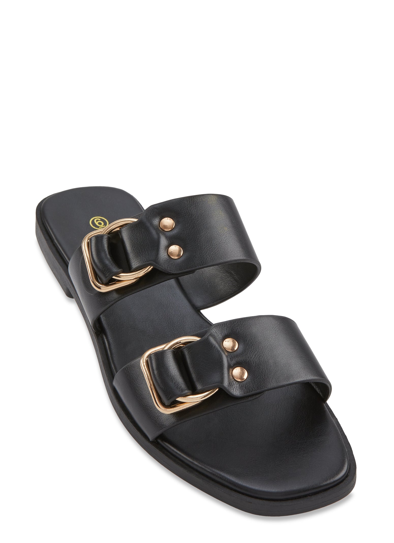 Womens Double Buckle Band Slide Sandals,