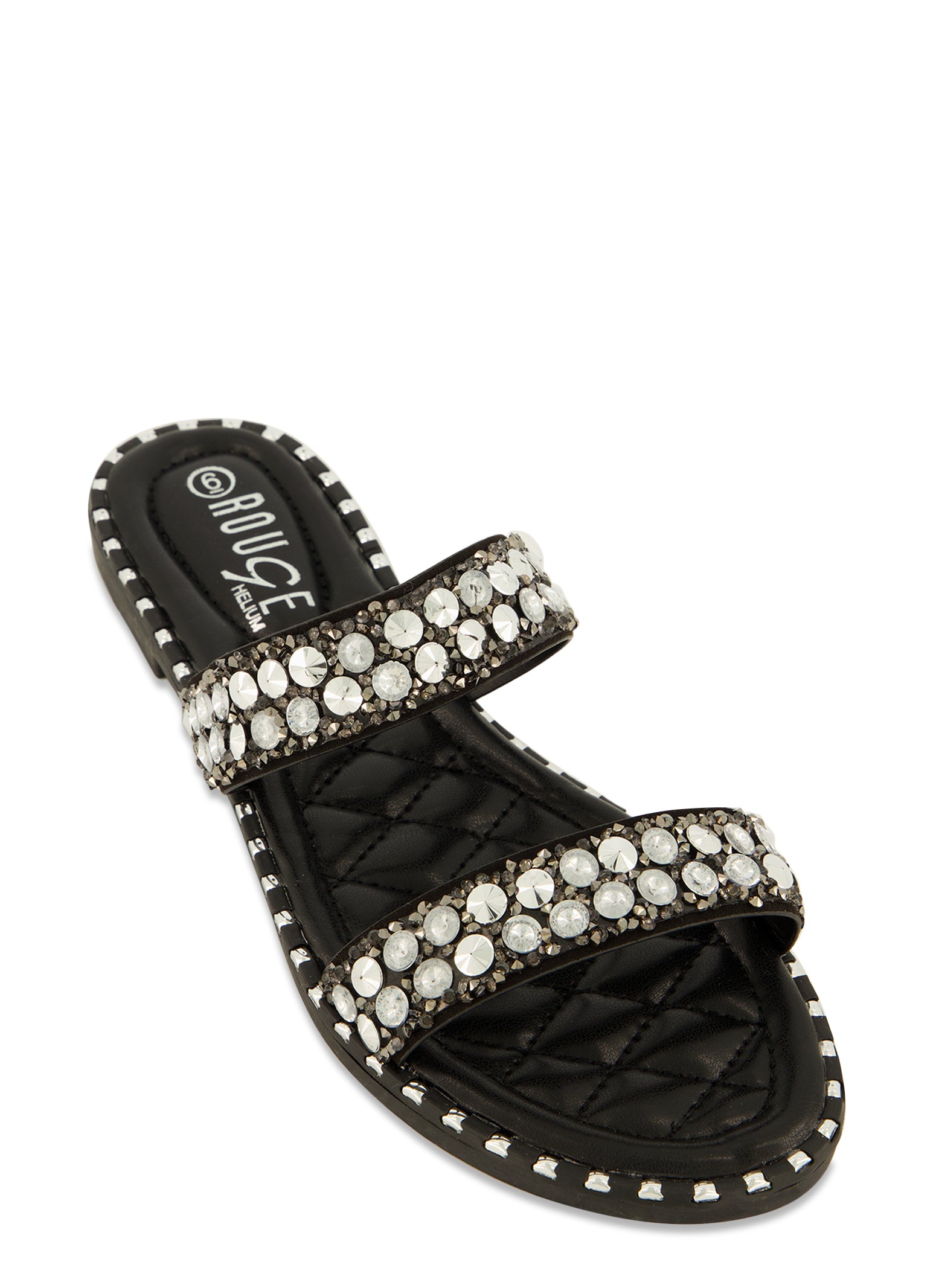 Womens Rhinestone Double Strap Flat Sandals,