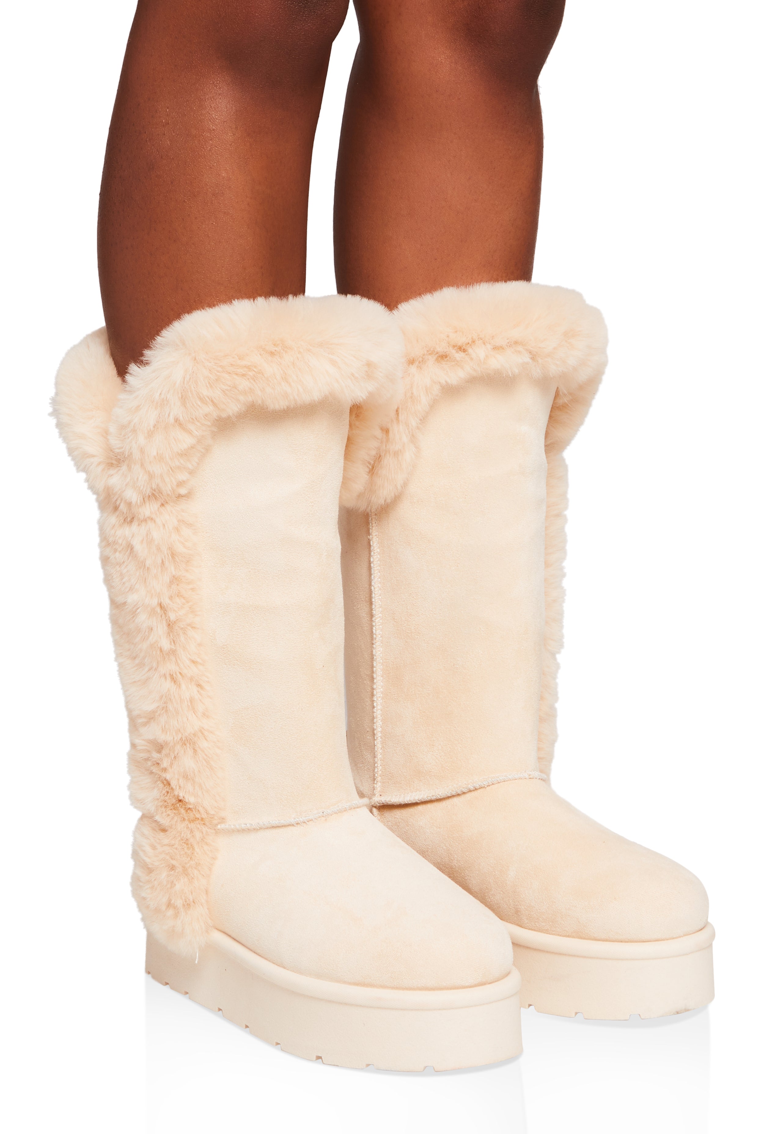 Womens Faux Fur Lined Platform Tall Boots,