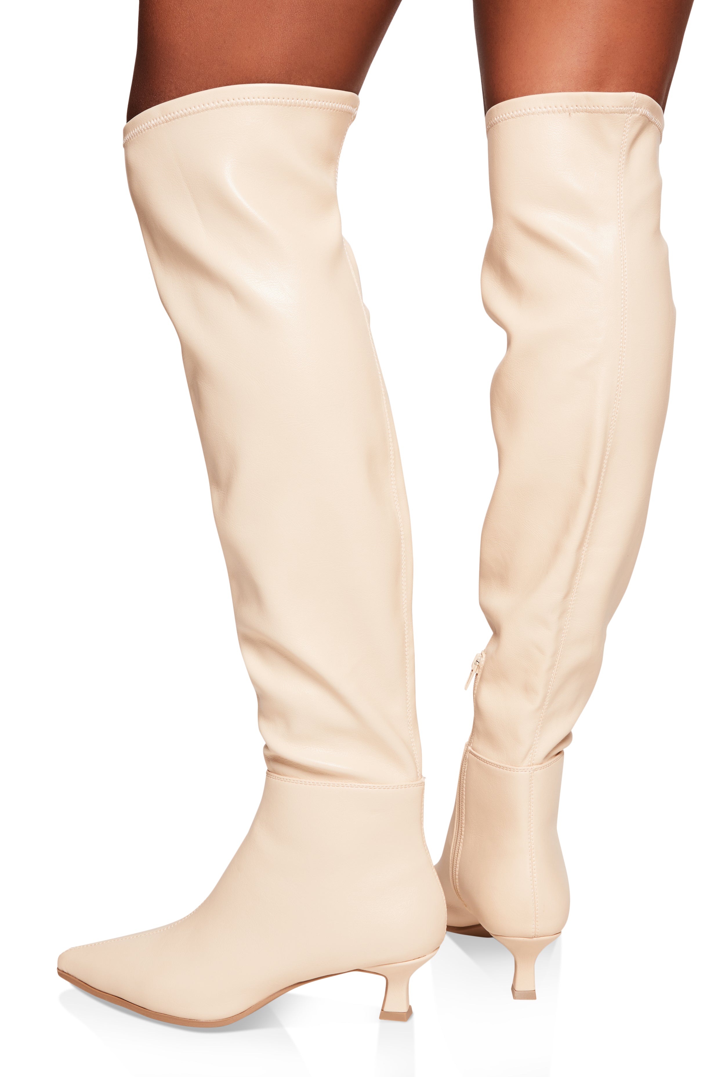 Womens Kitten Heel Over the Knee Boots, Beige, Size 7.5