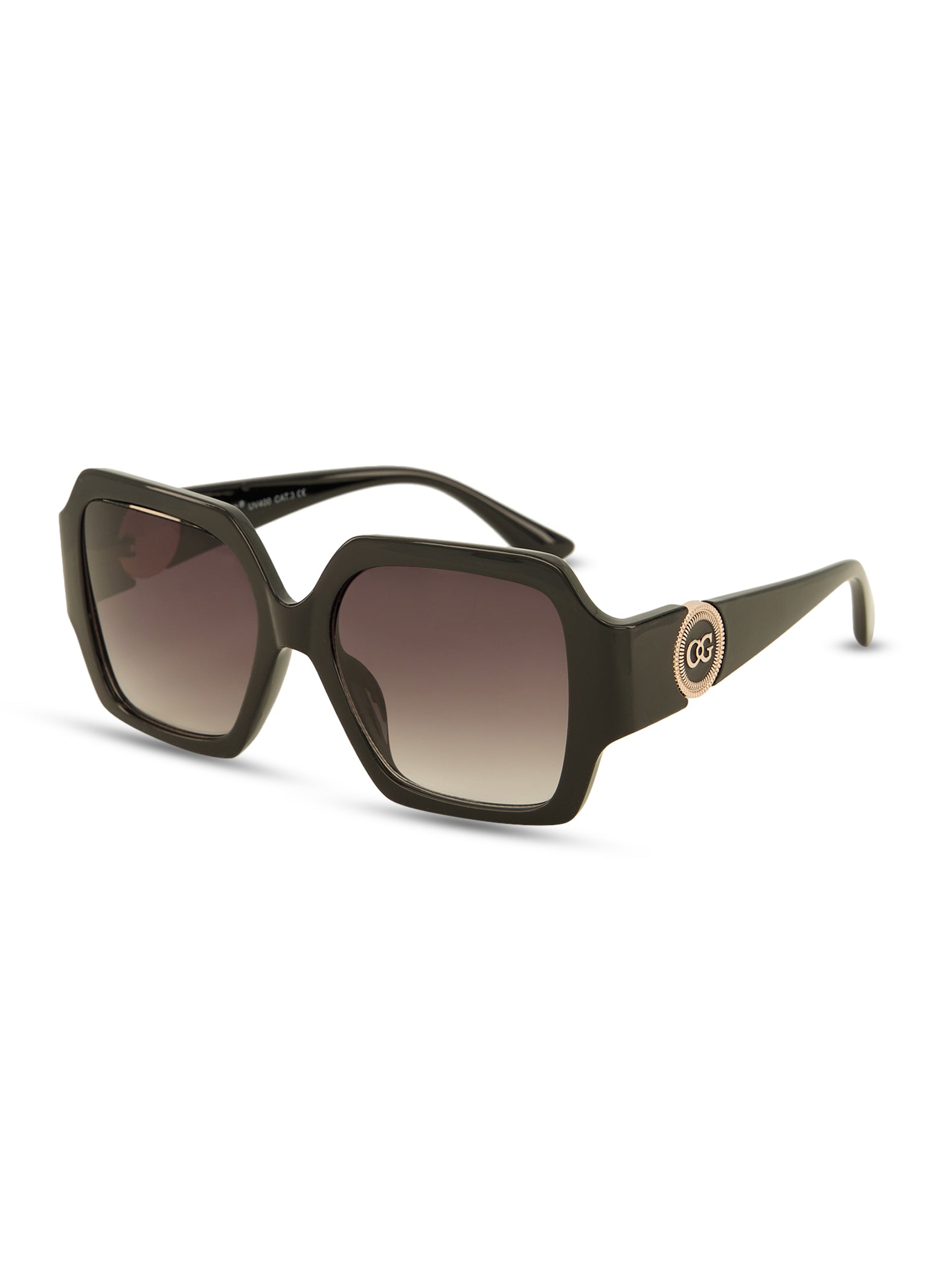 Womens Metallic Detail Temple Sunglasses, Black