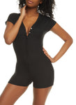 Womens Ribbed Snap Button Front Pajama Romper, ,