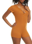 Womens Ribbed Snap Button Front Pajama Romper, ,