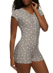 Womens Heart Print Love Graphic Pajama Romper, ,