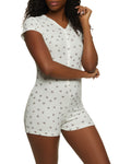 Womens Heart Print Love Graphic Pajama Romper, ,