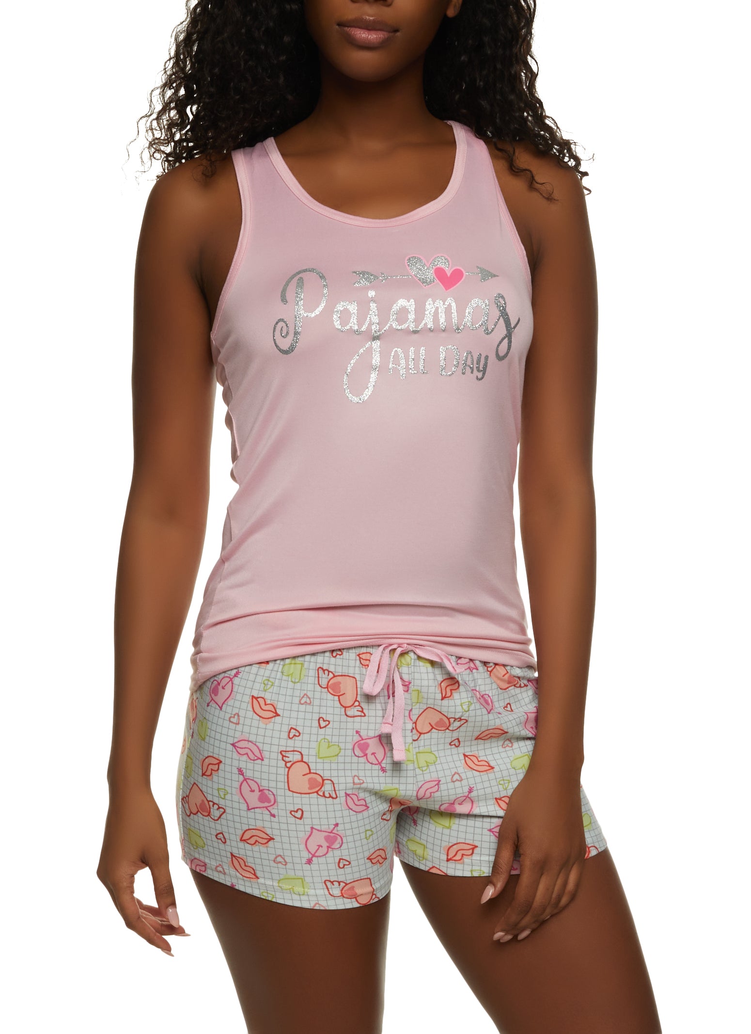 Satin Feather-Trim Shirt & Shorts Pajama Set