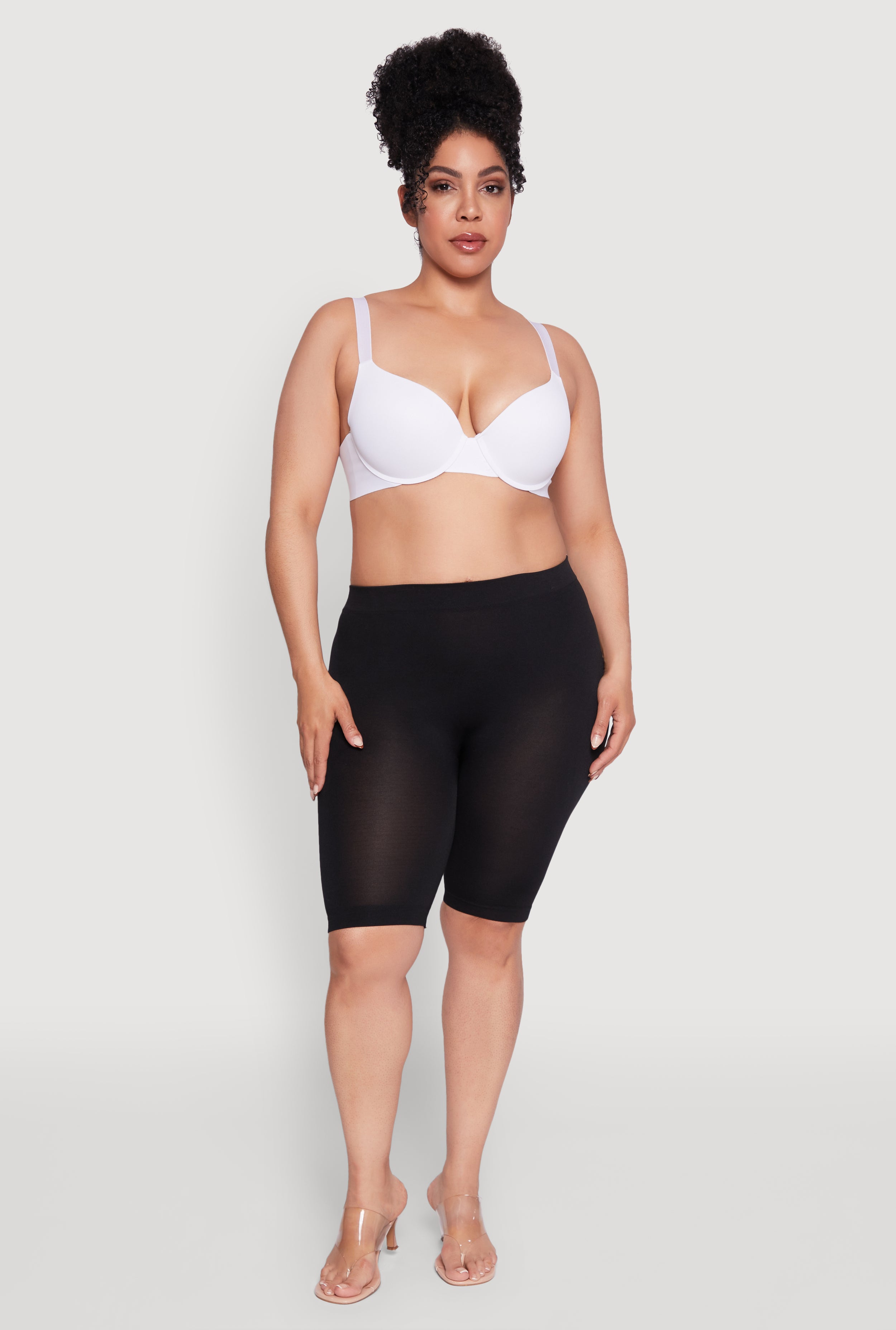 Womens Plus Size Seamless Padded Push Up Plunge Bra, White, Size 42D