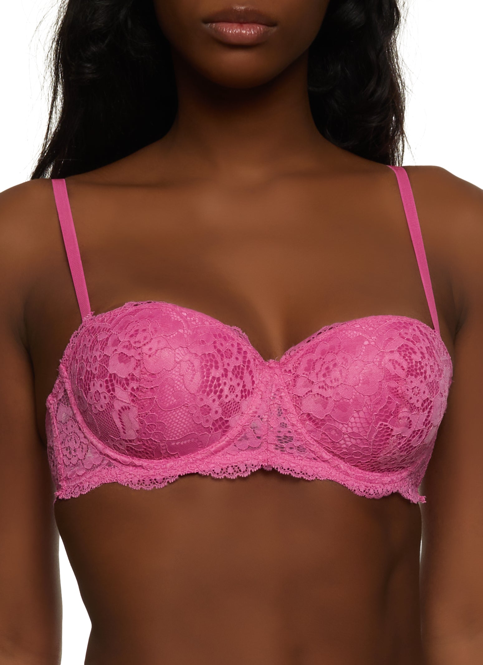 Womens Floral Lace Balconette Convertible Bra, Pink,