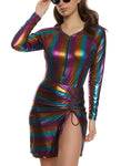 Womens Metallic Rainbow Ruched Cover Up Skirt, ,