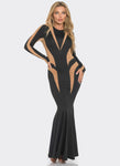 Mesh Colorblocking Long Sleeves Crew Neck Maxi Dress