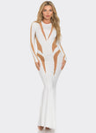 Crew Neck Mesh Colorblocking Long Sleeves Maxi Dress