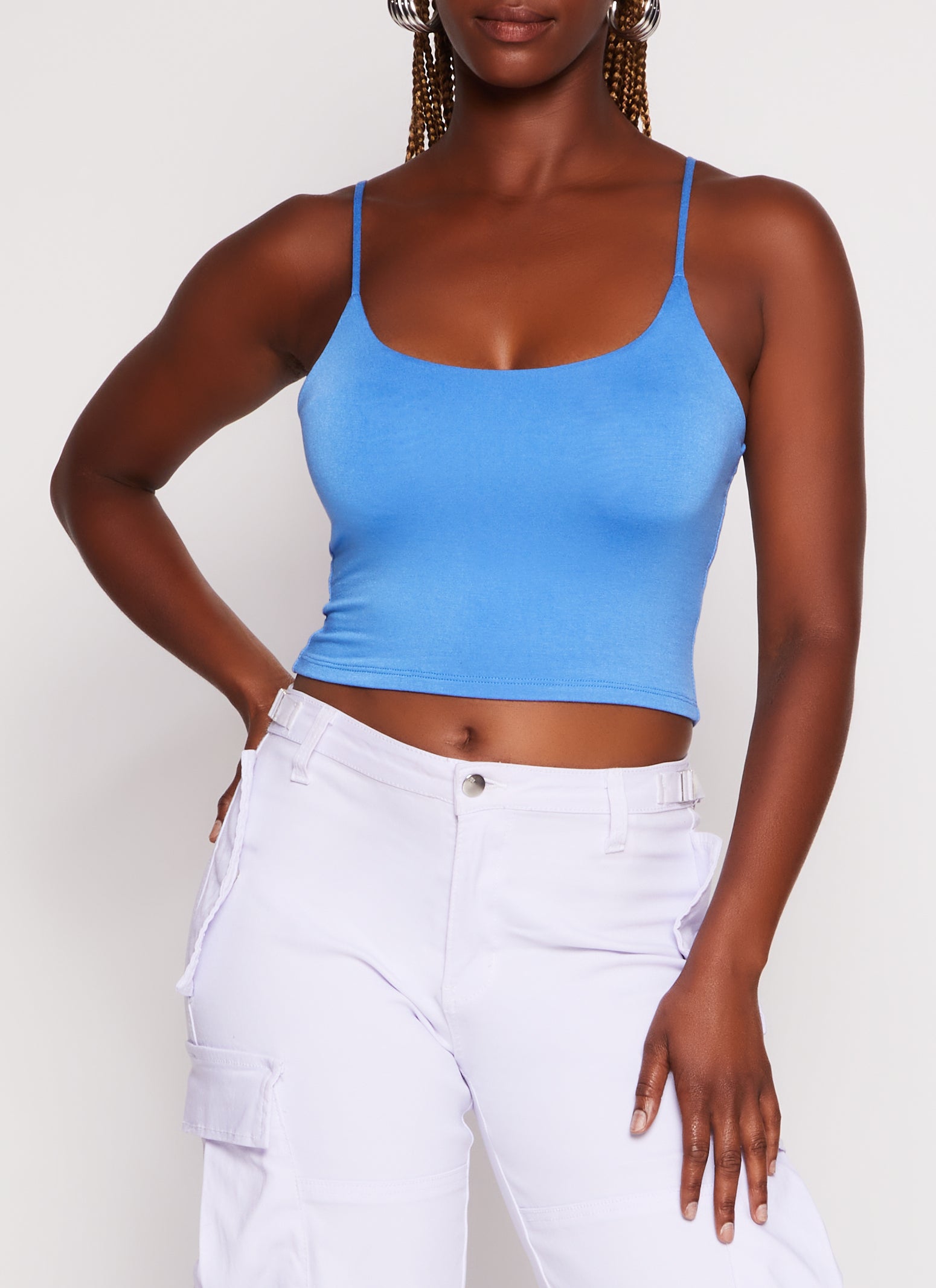 Womens Double Lined Scoop Neck Cropped Cami,