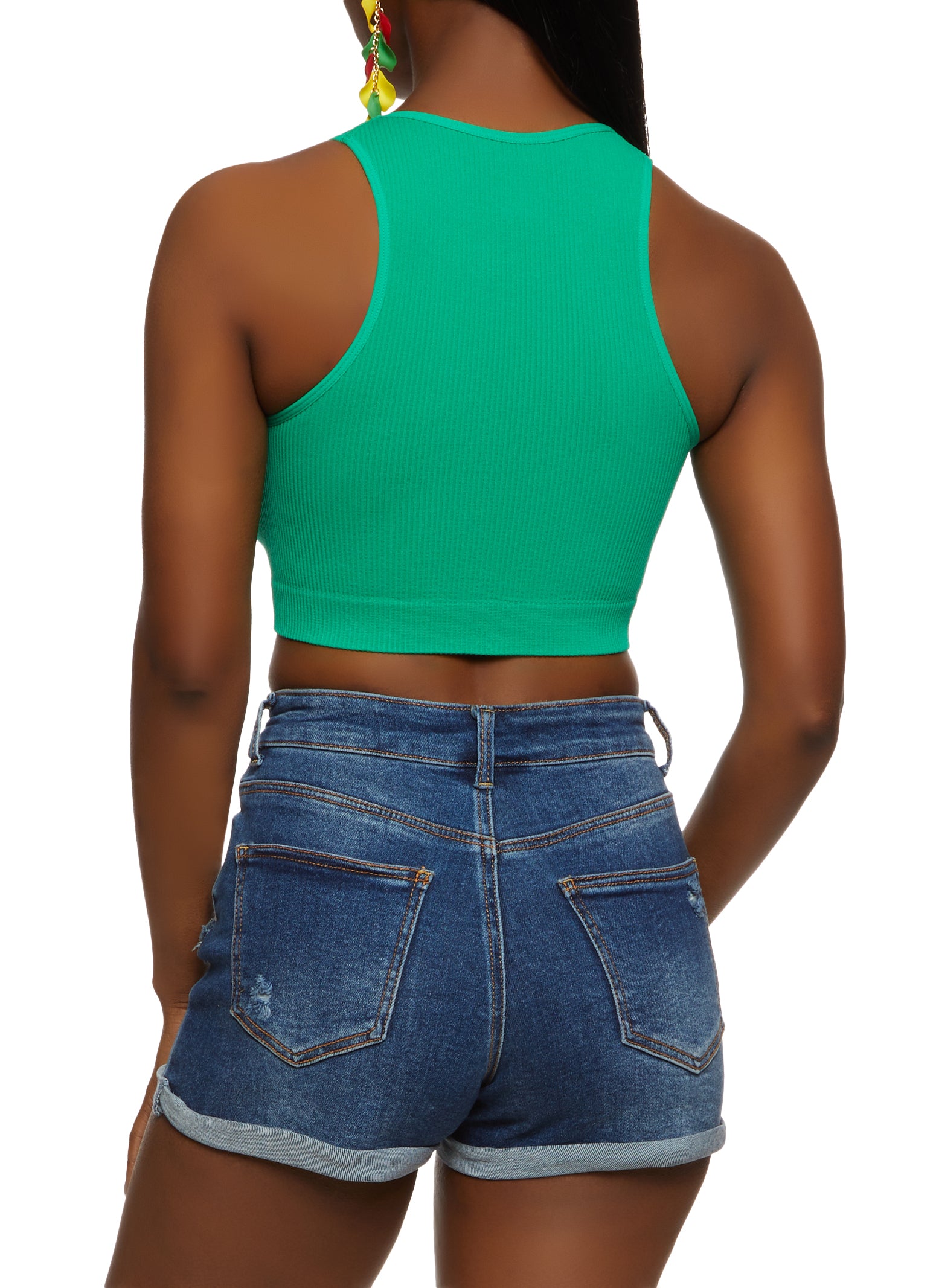 Womens Rib Knit Seamless Crop Top,