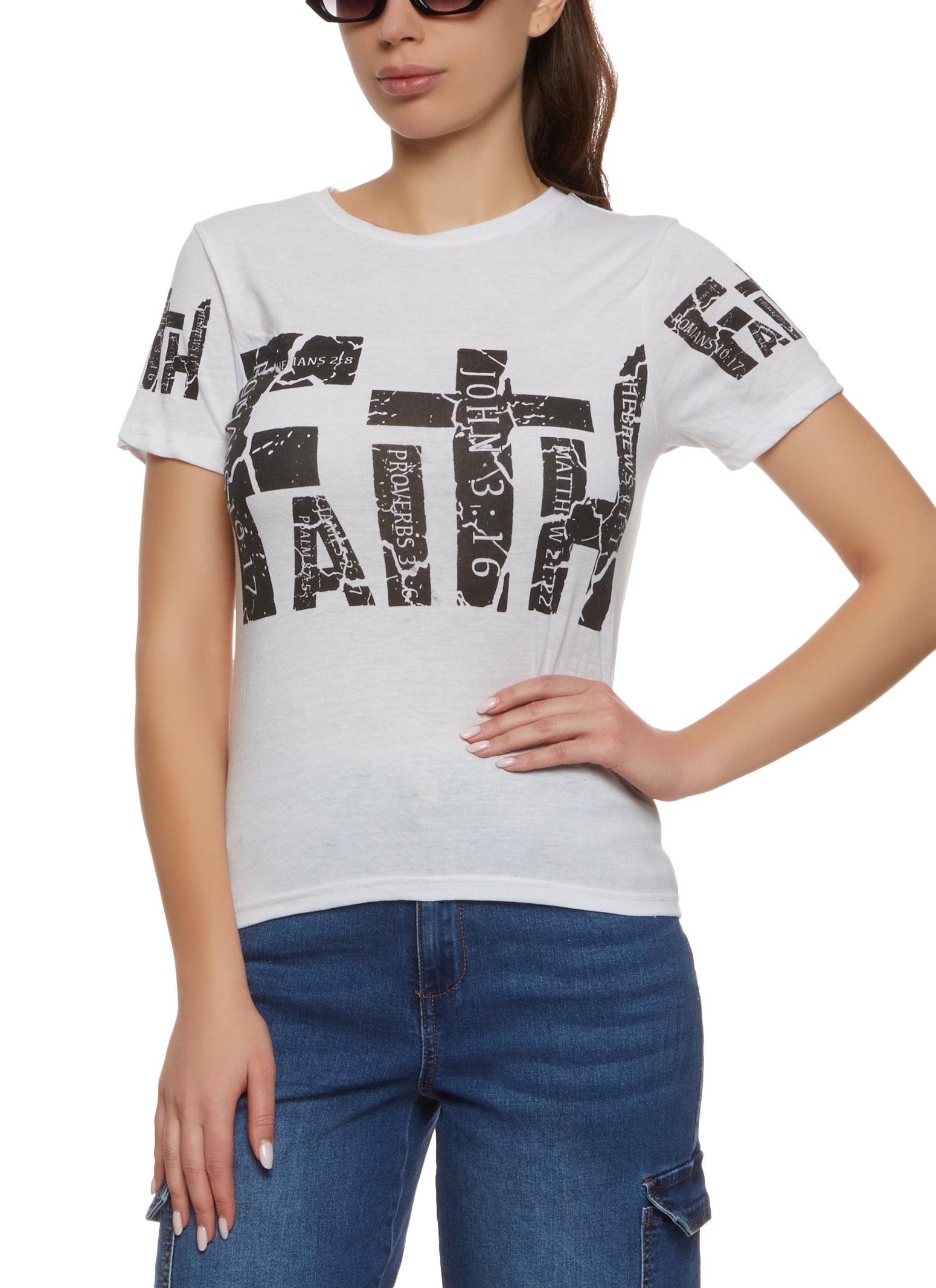 Womens Faith In God Graphic Tee, White, Size M