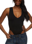 Womens Ribbed Knit High Cut V Neck Bodysuit, ,