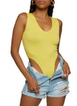 Womens Ribbed Knit High Cut V Neck Bodysuit, ,