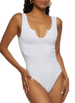 Womens Ribbed Knit Seamless Notch Neck Bodysuit, ,