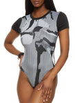 Womens Stripe Printed Bodysuit, ,