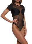 Womens Mesh Short Sleeve Corset Bodysuit, ,