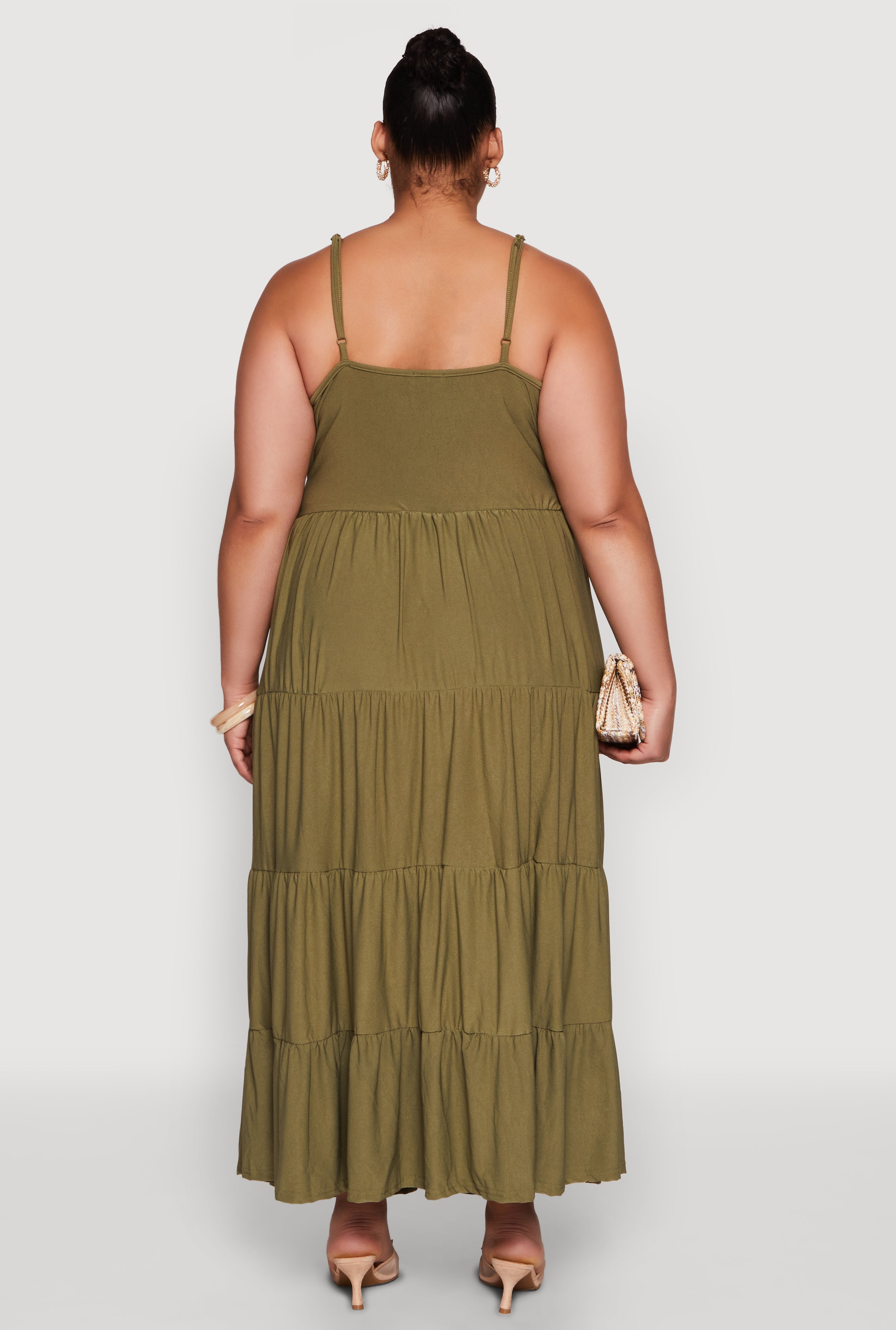 Womens Plus Size Cami Tiered Maxi Sundress, Green, Size 2X