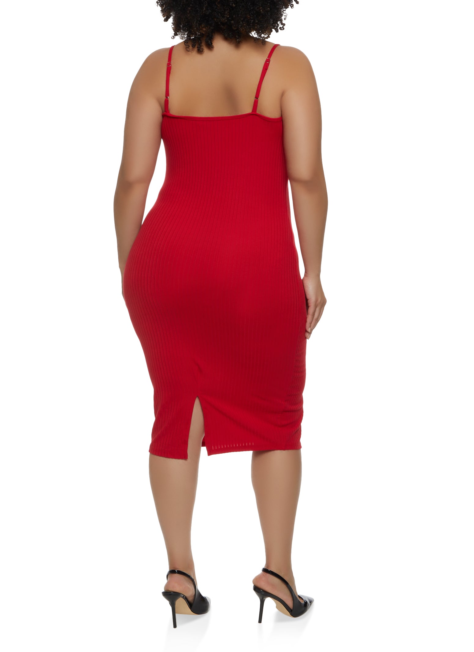 Womens Plus Size Scoop Neck Cami Midi Dress, Red, Size 3X