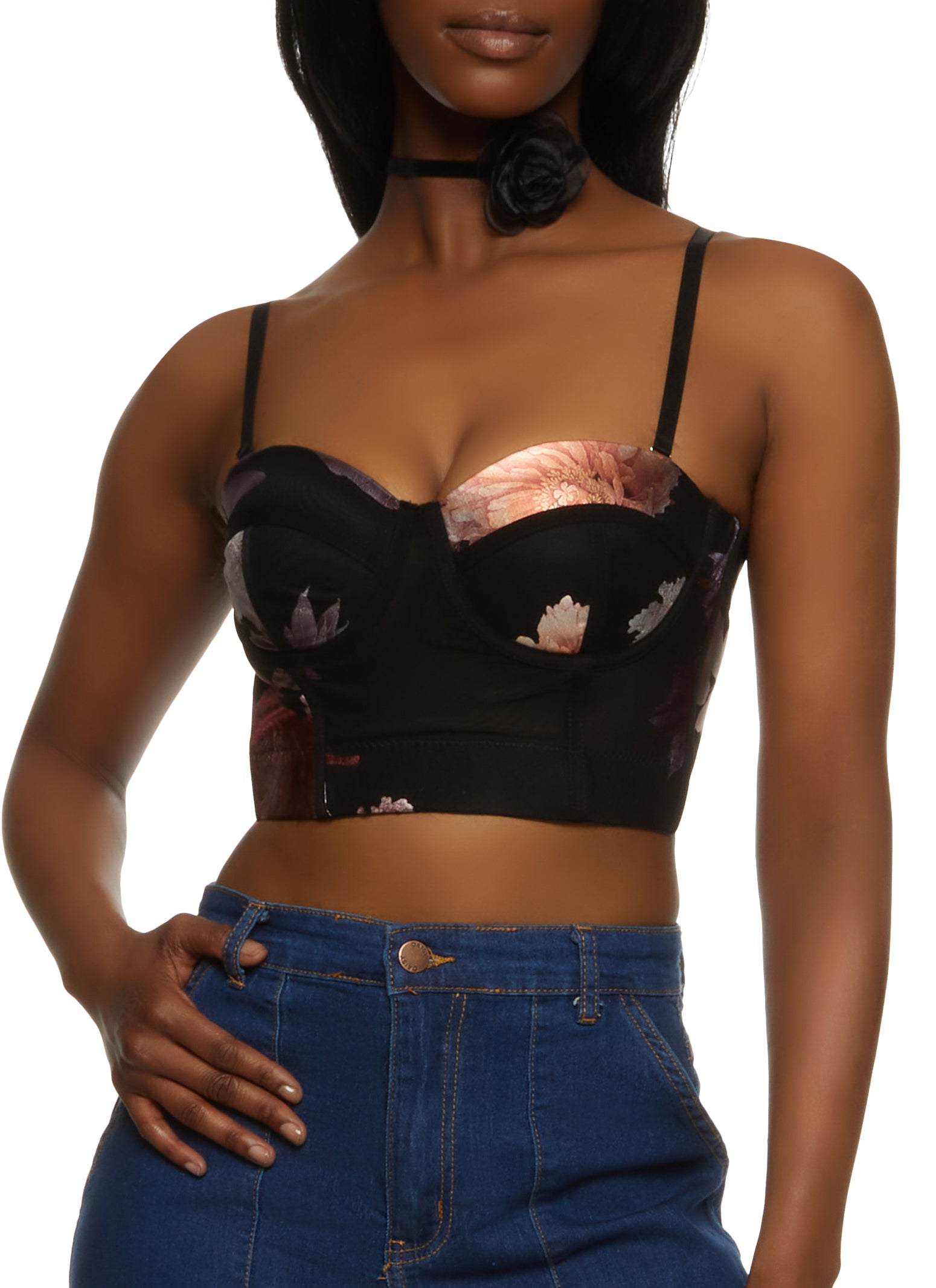 Rainbow Shops Womens Floral Cropped Bustier Top