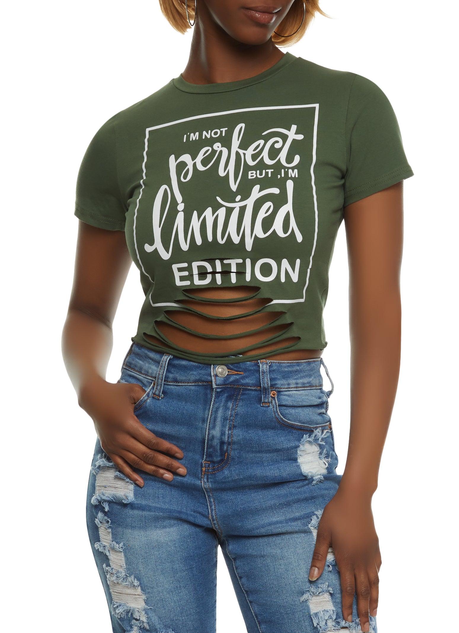 Womens Laser Cut Limited Edition Graphic Crop Top, Green, Size L