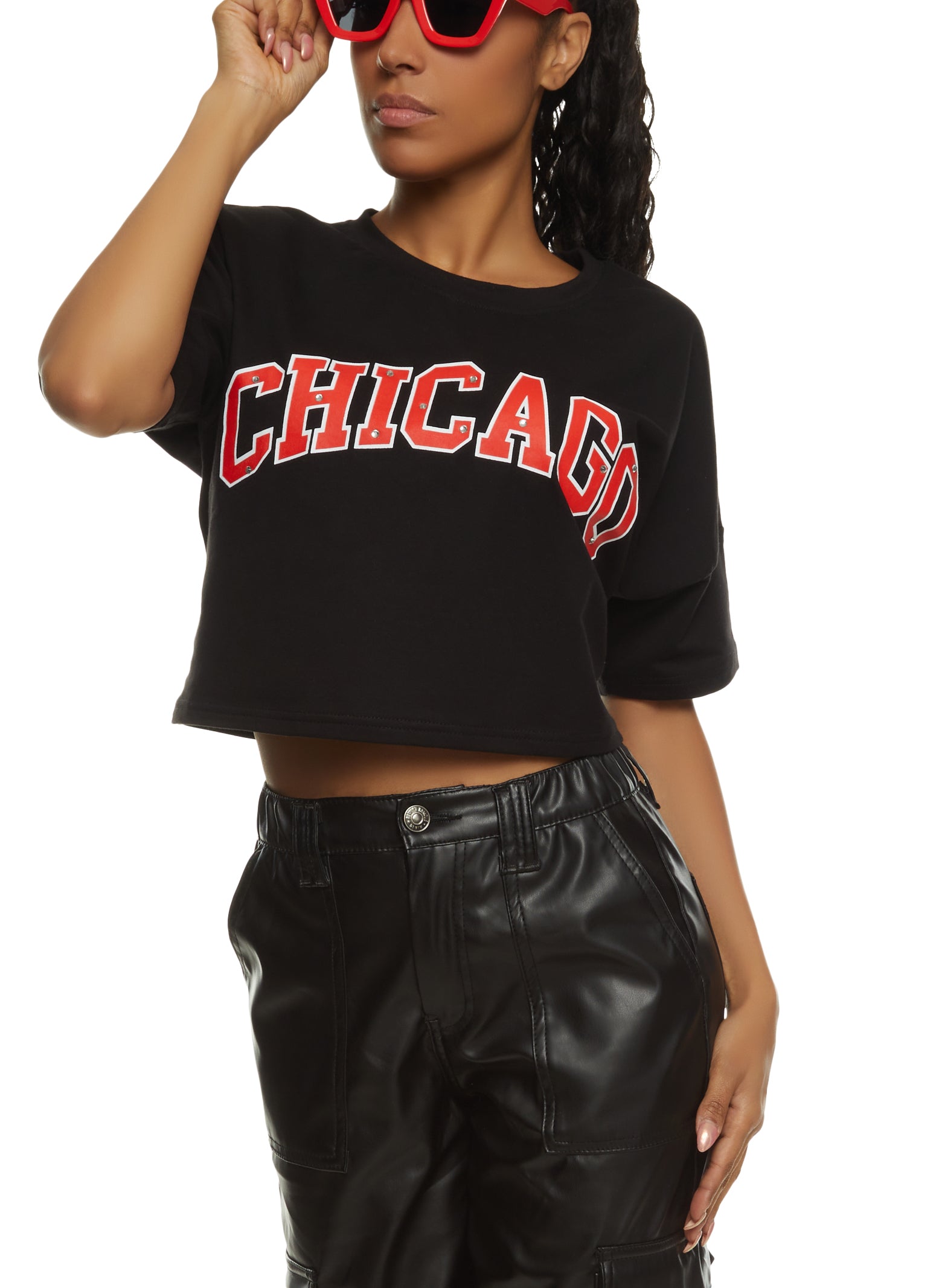 Womens City Graphic Drop Shoulder Cropped Tee, Black, Size S