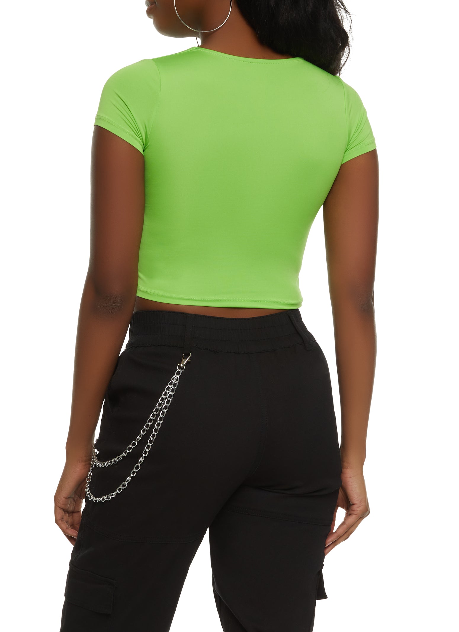 Womens Seamless Double Layered Crew Neck Crop Top, Green,