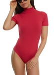 Womens Mock Neck Seamless Short Sleeve Bodysuit, ,