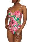 Womens Satin Floral Print Ruched Bustier Bodysuit, ,